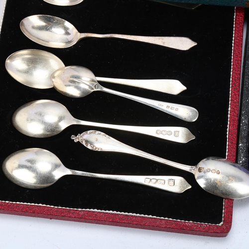 1705 - 7 cased sets of silver cutlery, including Rattail pattern fork and spoon eating set, 11oz gross