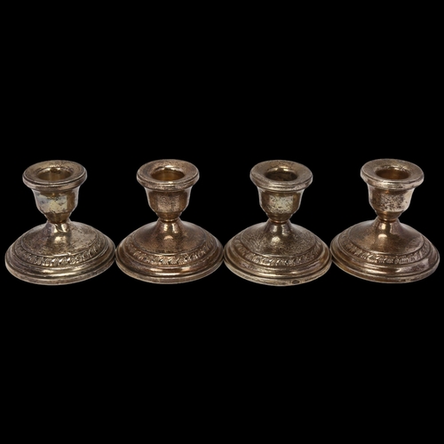 1708 - A set of 4 American Columbia sterling silver squat table candlesticks, 7cm, weighted bases