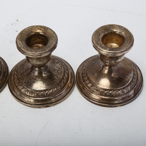 1708 - A set of 4 American Columbia sterling silver squat table candlesticks, 7cm, weighted bases