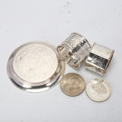 1712 - Various silver, including Egyptian pin dish, napkin rings, etc