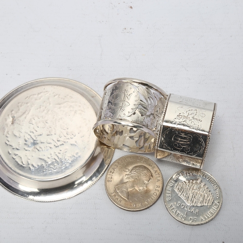 1712 - Various silver, including Egyptian pin dish, napkin rings, etc