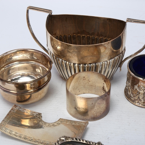 1722 - Various silver, including salt cellars, 2-handled sugar bowl etc, 10.8oz weighable