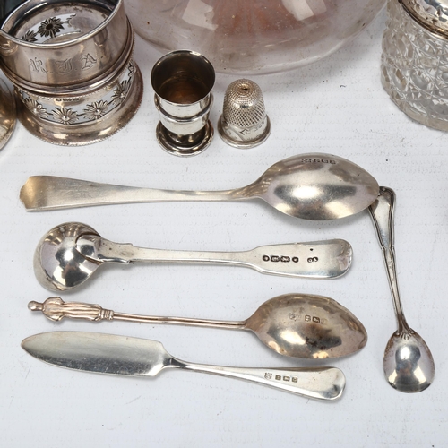 1723 - Various silver, including tortoiseshell dressing table box, napkin rings etc