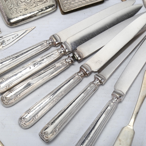 1724 - Various silver and plate, including mustard pot, hinged bangles, teaspoons etc