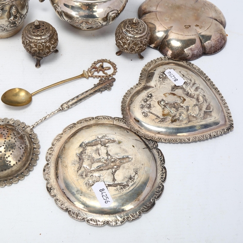 1727 - Various Indian silver, including cream jug, pepperettes, heart dish etc, 15.4oz total