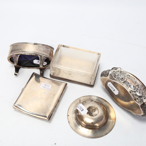 1730 - Various silver, including curved cigarette case, Armada dish, dressing table box, Birmingham 1901 et... 