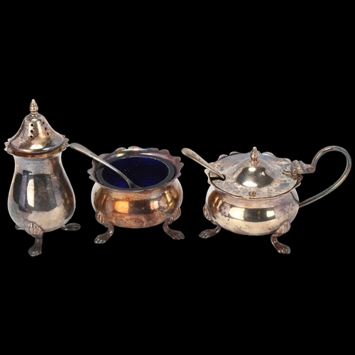 1732 - An Elizabeth II silver 3-piece cruet set, JB Chatterley & Sons Ltd, Birmingham 1965, pepperette 8cm,... 