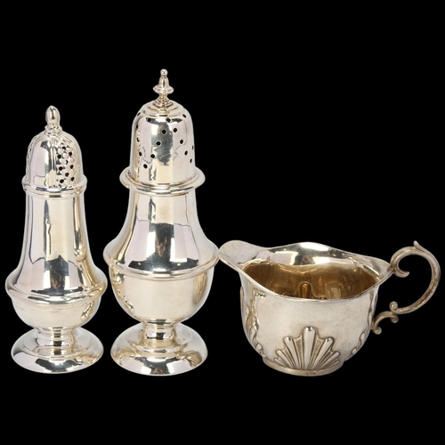 1734 - Various silver, including baluster sugar caster, cream jug etc, largest 16.5cm, 10.2oz total (3)