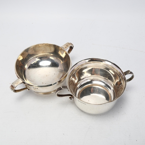 1736 - 2 silver 2-handled porringers, comprising Adie Brothers Ltd, Birmingham 1928, and Barker Brothers Lt... 