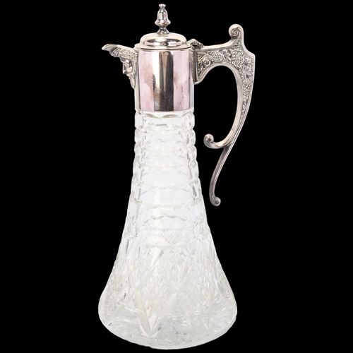 1740 - An Elizabeth II silver-mounted glass Claret jug, Camelot Silverware Ltd, Sheffield 1998, tapered for... 