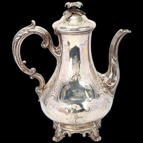 1747 - A Victorian silver coffee pot, Edward & John Barnard, London 1856, baluster form, with cast floral k... 