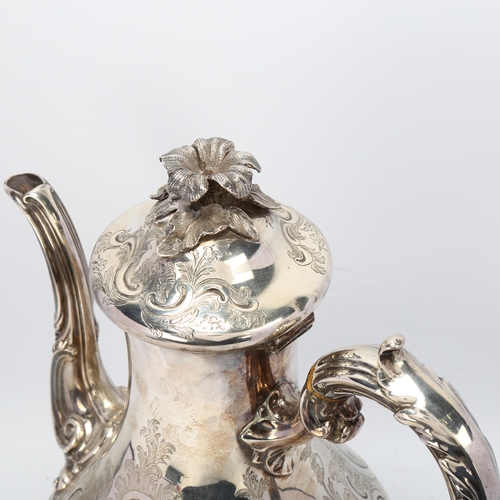 1747 - A Victorian silver coffee pot, Edward & John Barnard, London 1856, baluster form, with cast floral k... 