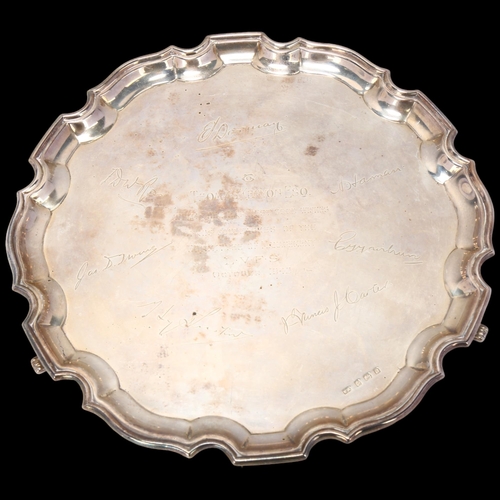 1753 - A George VI silver salver, William Adams, Birmingham 1940, circular scalloped form, raised on 3 feet... 