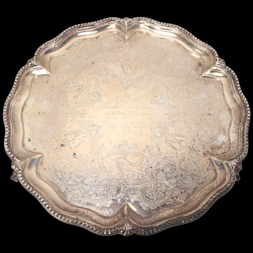 1754 - A large Victorian silver salver, Goldsmiths Alliance Ltd, London 1874, circular scalloped form, with... 