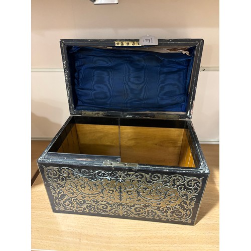 377 - A 19th century dome-top stationery box, mahogany with intricate brass marquetry inlay, and brass car... 