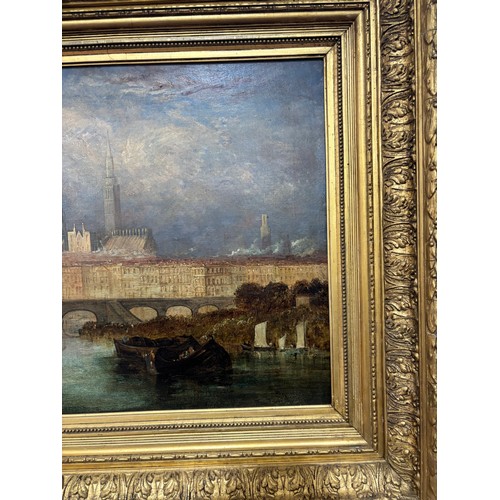 843 - After JMW Turner, Rouen from St Sever, 19th century oil on canvas, unsigned, 45cm x 66cm, framed