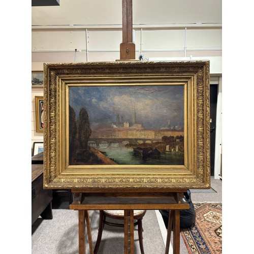 843 - After JMW Turner, Rouen from St Sever, 19th century oil on canvas, unsigned, 45cm x 66cm, framed