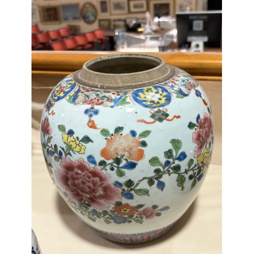 232 - A large Chinese porcelain jar and cover with painted blossom, height 26cm, and an 18th century Chine... 