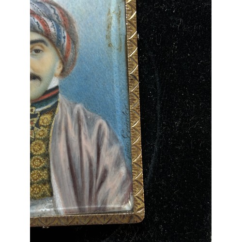 111 - 19th century miniature watercolour portrait on ivory, depicting a Persian man wearing a turban and d... 