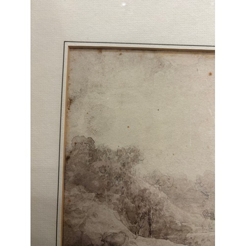 842 - Circle of JMW Turner, Blaize Castle near Bristol, monochrome watercolour, unsigned, several old labe... 