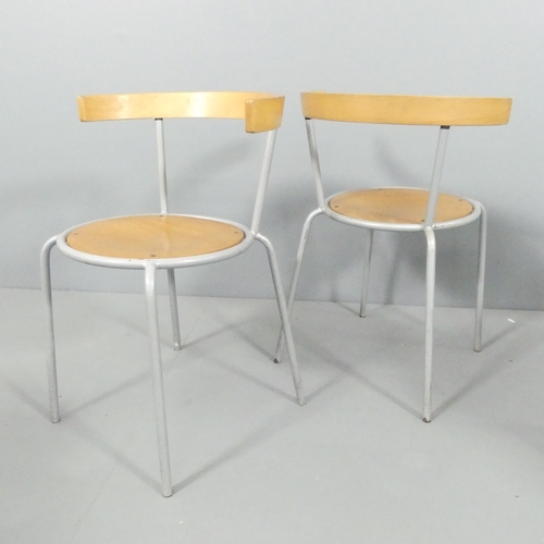 2021 - IKEA - a vintage set of eight Korpo stacking chairs with pierced birch seat in metal frame, designed... 