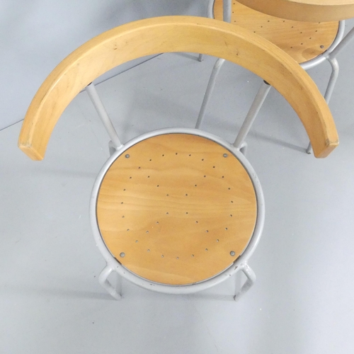 2021 - IKEA - a vintage set of eight Korpo stacking chairs with pierced birch seat in metal frame, designed... 