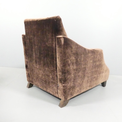 2027 - A Heals lounge chair in the Art Deco manner, with velvet upholstery and maker's label. Overall 74x83... 