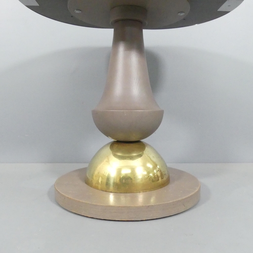 2033 - A contemporary design chrome banded table with decanter shaped pedestal stem on brass dome in the ma... 