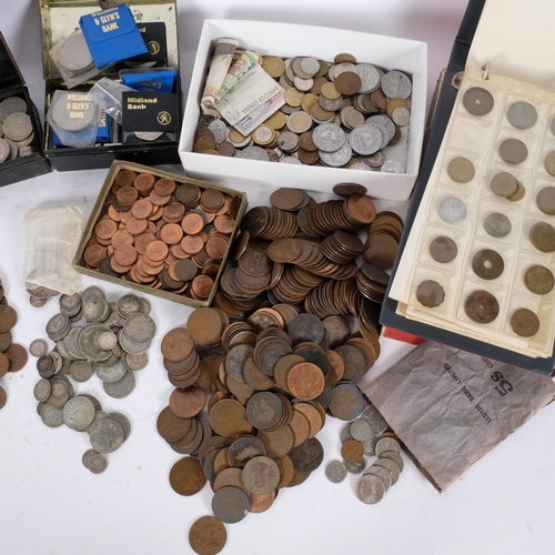 110 - A large quantity of various British and world coins, including Portuguese, banknotes, shillings etc,... 
