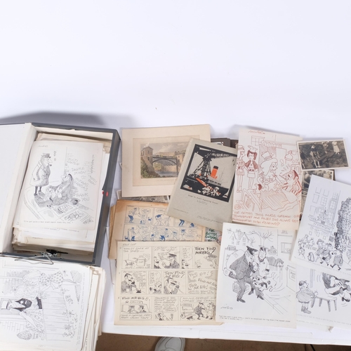 116 - A collection of various ephemera, caricatures studies, possibly signed Marc, an album of family phot... 