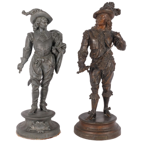 118 - 2 spelter figures on socle stands, depicting Conde and Don Juan, tallest 53cm