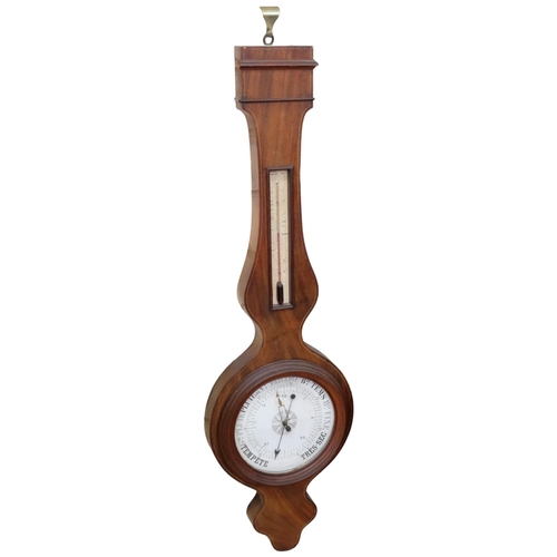 125 - A 19th century mahogany and satinwood-strung wheel barometer, L95cm