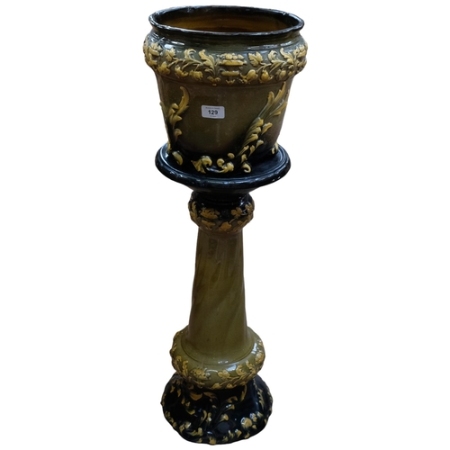 129 - WARDLE, ENGLAND - a Majolica jardiniere and matching pedestal, H90cm