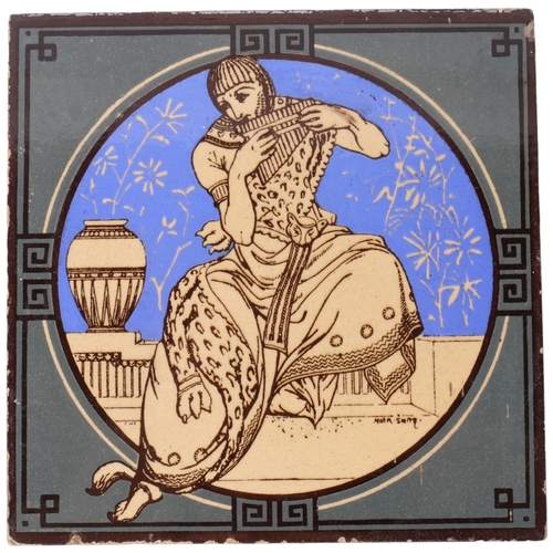 146 - MOYR-SMITH  for Minton - a large Victorian single tile, depicting a musician