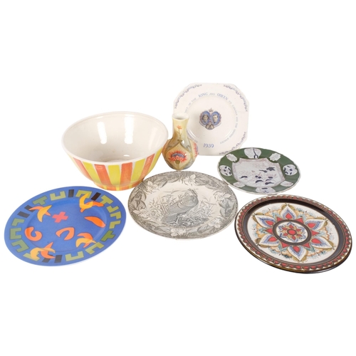 148 - Various ceramics, including a yellow ground tube-lined vase, decorative plates, fruit bowl etc