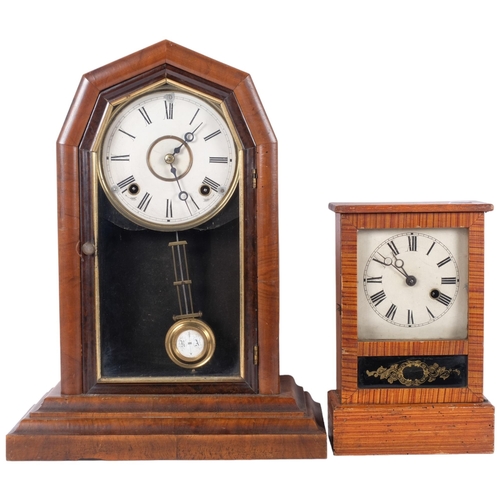 152 - A walnut-cased 8-day mantel clock, H44cm, pendulum and no key, and an early 20th century painted cas... 