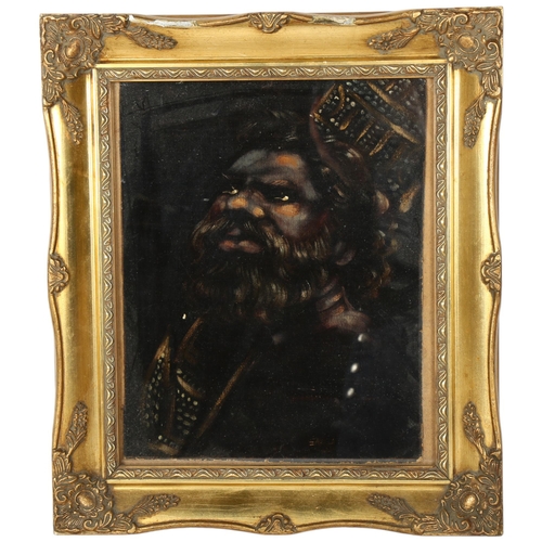 175 - A painting on velvet, portrait study of a bearded man, image 29cm x 23cm, 39cm x 34cm overall, gilt ... 