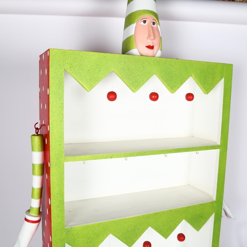 199 - A unique Reuben McHugh clown wall shelf unit with clown head and hanging arms, ex Liberty, H135cm