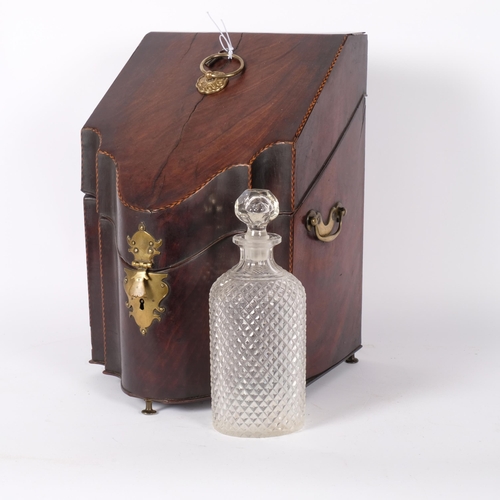 20 - A George III mahogany and herringbone banded knife box, of serpentine form, converted to a decanter ... 