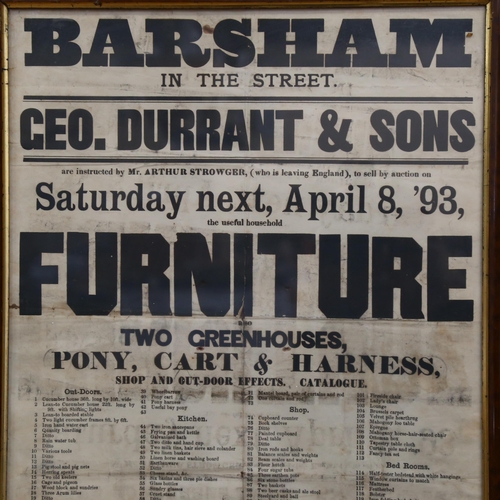 295 - A Victorian advertising poster, advertising the sale by Geo.Durrant & Sons for Mr Arthur Strowger on... 