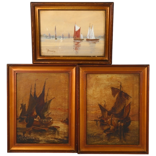 305 - A.G. Colyer, 2 similar oils on canvas, depicting sailing or fishing ships off the coast, both framed... 