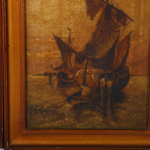 305 - A.G. Colyer, 2 similar oils on canvas, depicting sailing or fishing ships off the coast, both framed... 