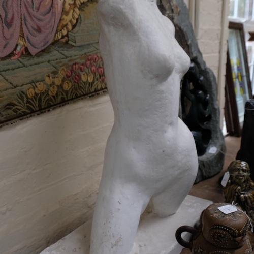 31 - A painted plaster female torso sculpture, on plinth base, H86cm