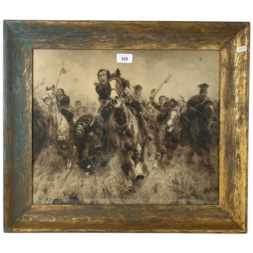 320 - A framed print depicting the Charge of the Light Brigade on 25th October 1854 at Balaklava, Crimea. ... 