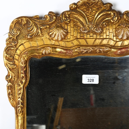 328 - An impressive French ornate wooden gilt wall mirror, 63cm x 41cm