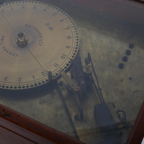 347 - A brass clock by Venner Time Switches Ltd, in glazed mahogany case, H37cm