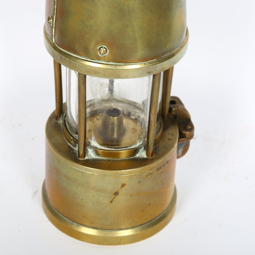 350 - Vintage brass protector miner's lamp, by Eccles, Manchester, H24cm