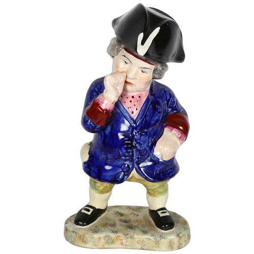 354 - Victorian Staffordshire Toby figure taking snuff, with separate hat (damaged), H35cm