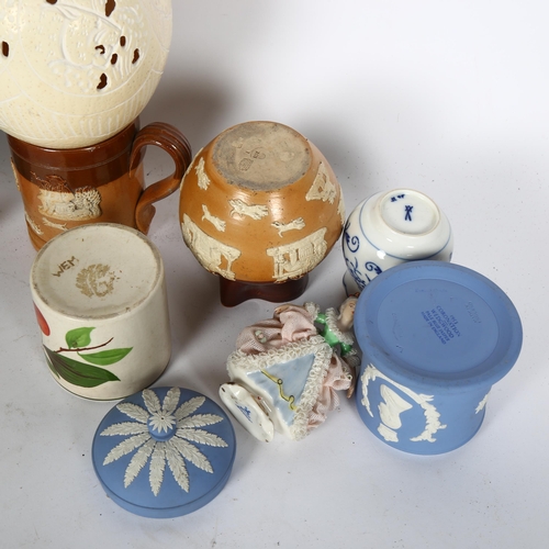 359 - A groupf of various ceramics including Doulton harvest jug, Wedgwood pot and cover, ceramic Ostrich ... 