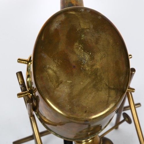 360 - WILLIAM SOUTTER & SONS - an Arts and Crafts brass spirit kettle on stand complete with burner, overa... 